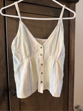 Celebrity Pink Striped Pastel Button-Front Spaghetti Strap Tank Top